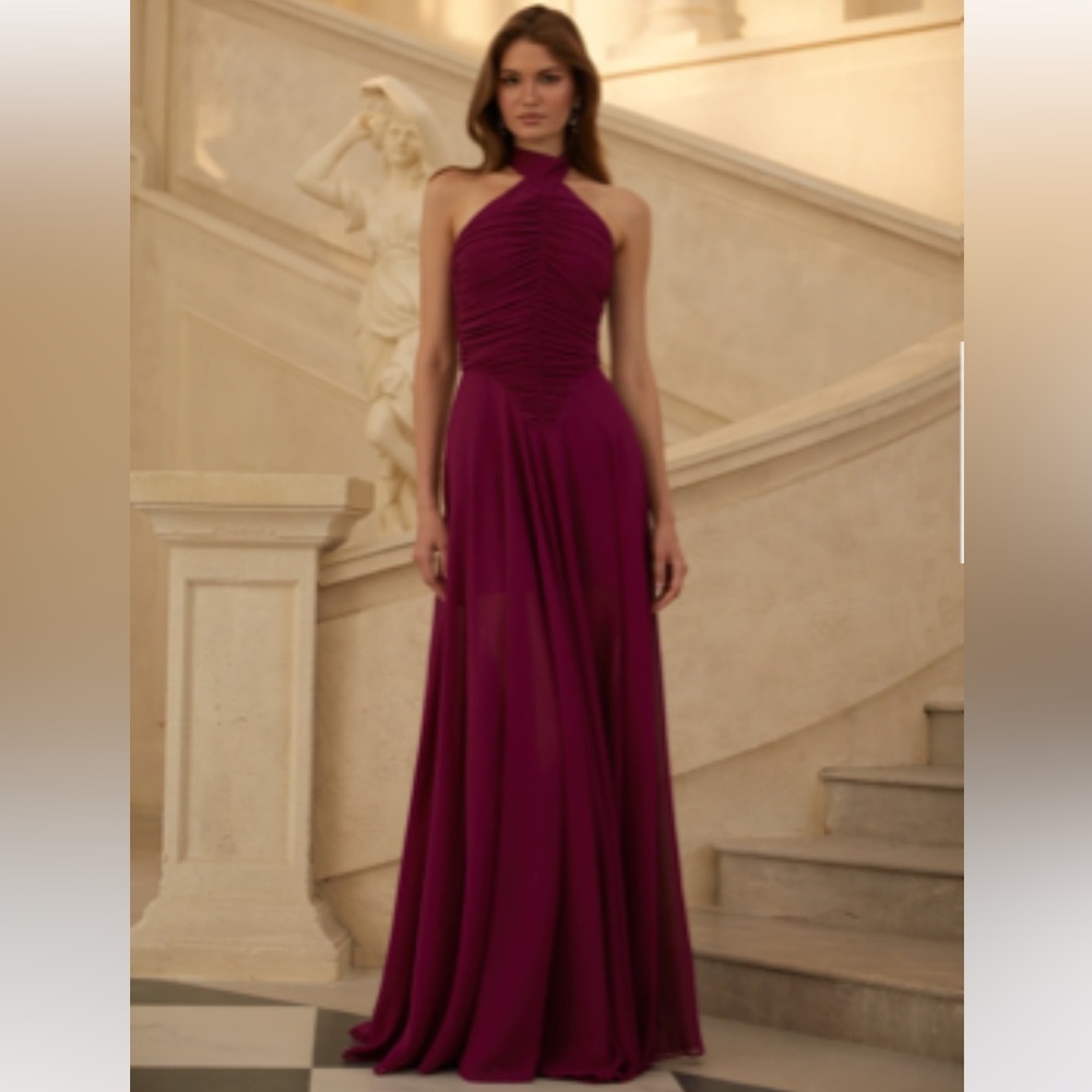 Miss Rosier Elegant Halter Ruched Purple Dress NWT